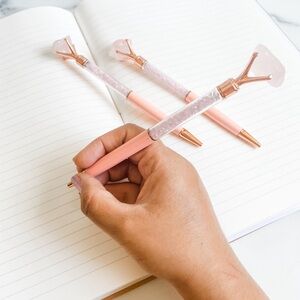 ✨Rose Quartz Crystal Pink and Rose Gold Diamond Pens✨
